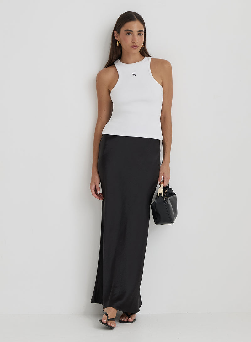 Black Satin Maxi Skirt- Novah