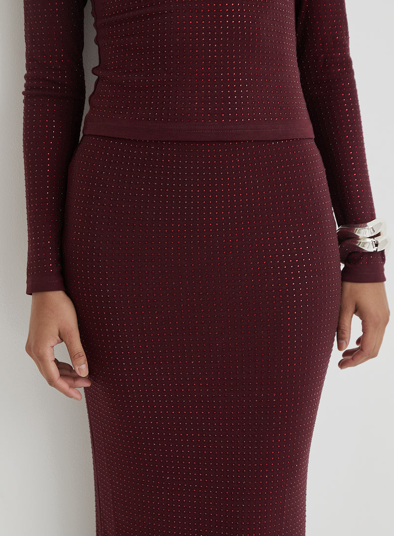 Burgundy Embellished Maxi Skirt- Indigo