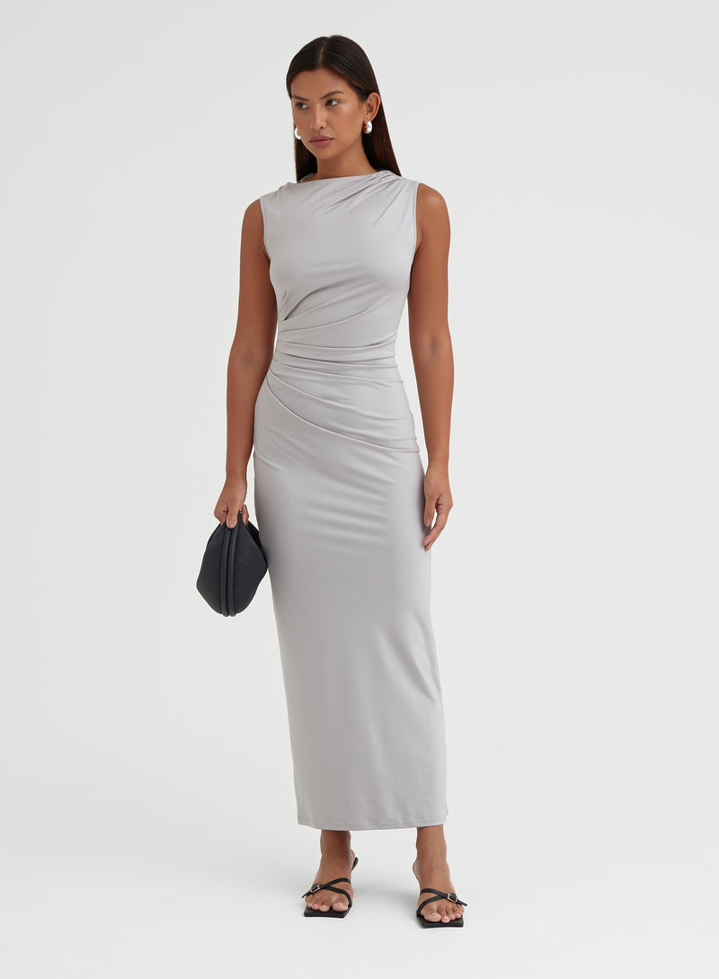 Grey Ruched Jersey Midaxi Dress - Tamilda