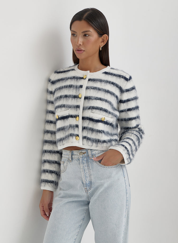 Navy And Cream Stripe Cardigan- Janae