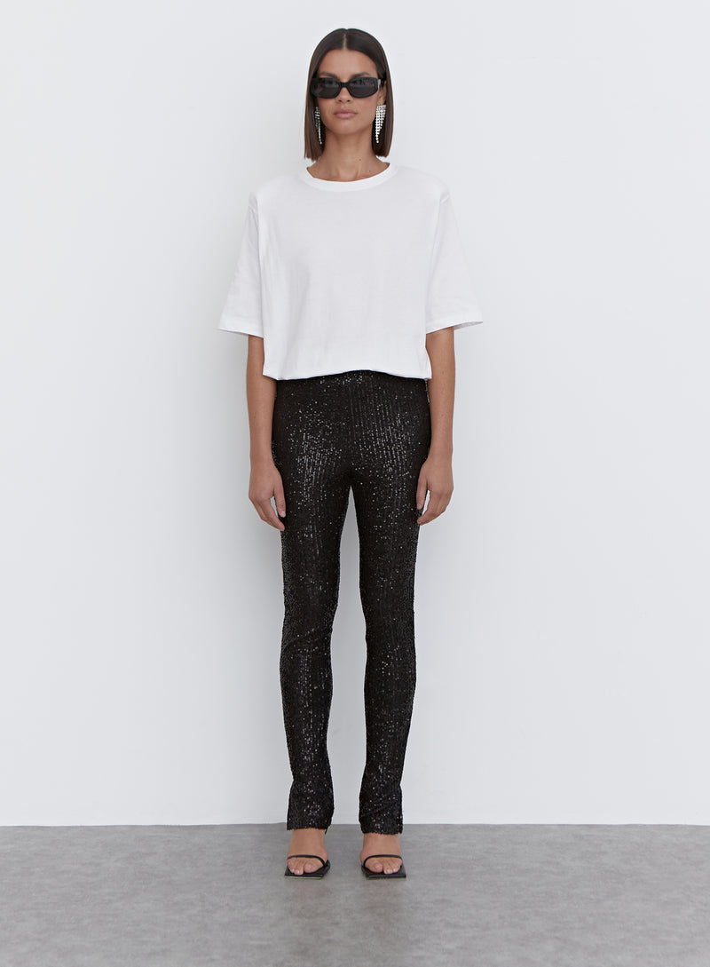 Black Sequin Split Hem Legging - Anette