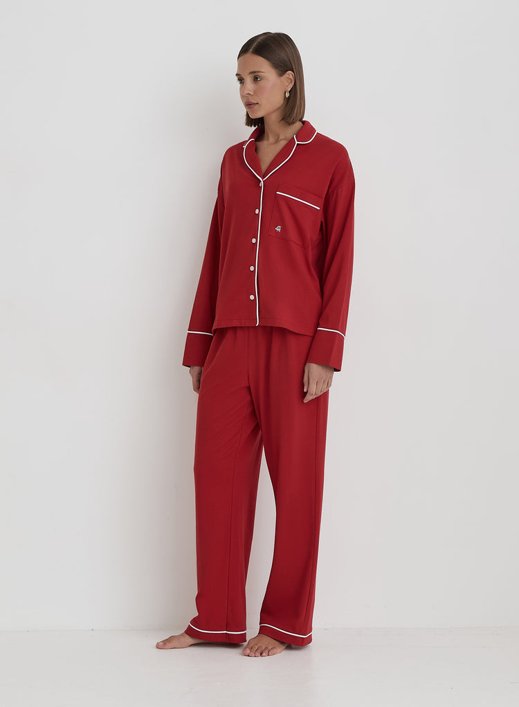 Red Jersey Pyjama Shirt- Jenifer