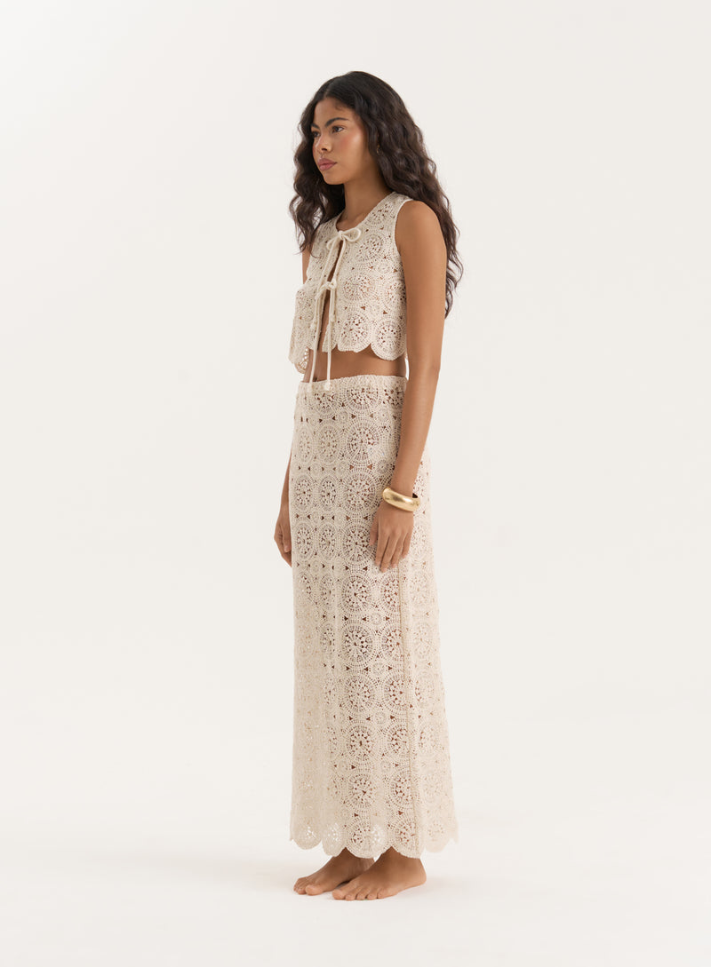 Beige Crochet Maxi Skirt- Laurenne