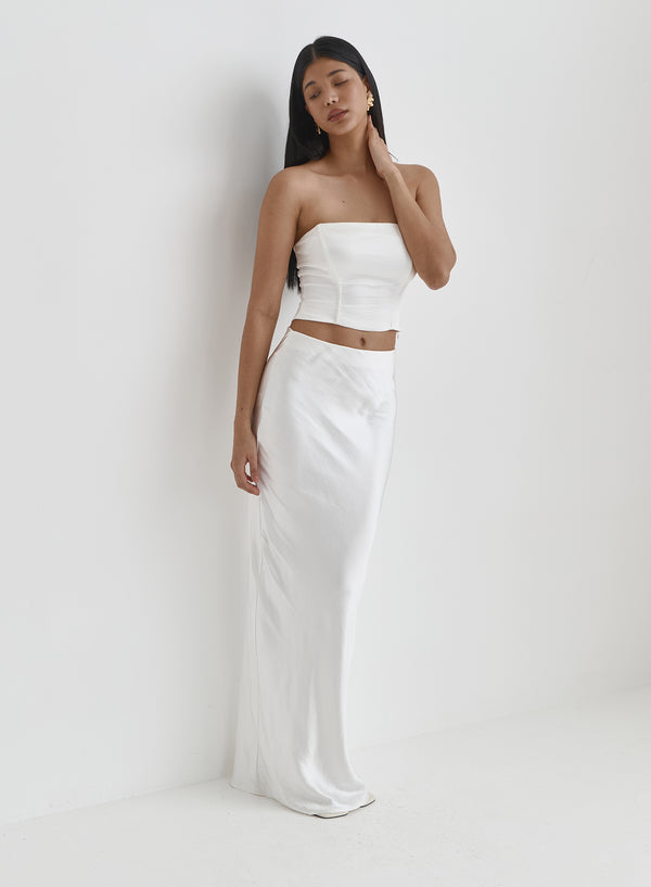 White Satin Maxi Skirt-Azalea