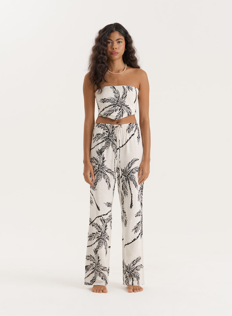 Printed Linen Blend Bandeau Top- Yasmina