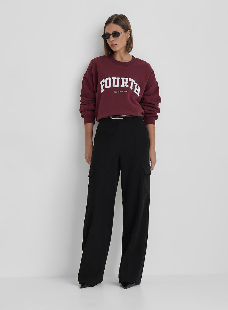 Burgundy Distressed Fourth Slogan Oversized Sweatshirt- Rylee