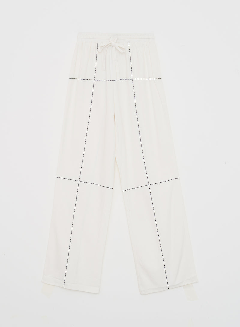 Off White Contrast Stitch Linen Trouser- Genevive