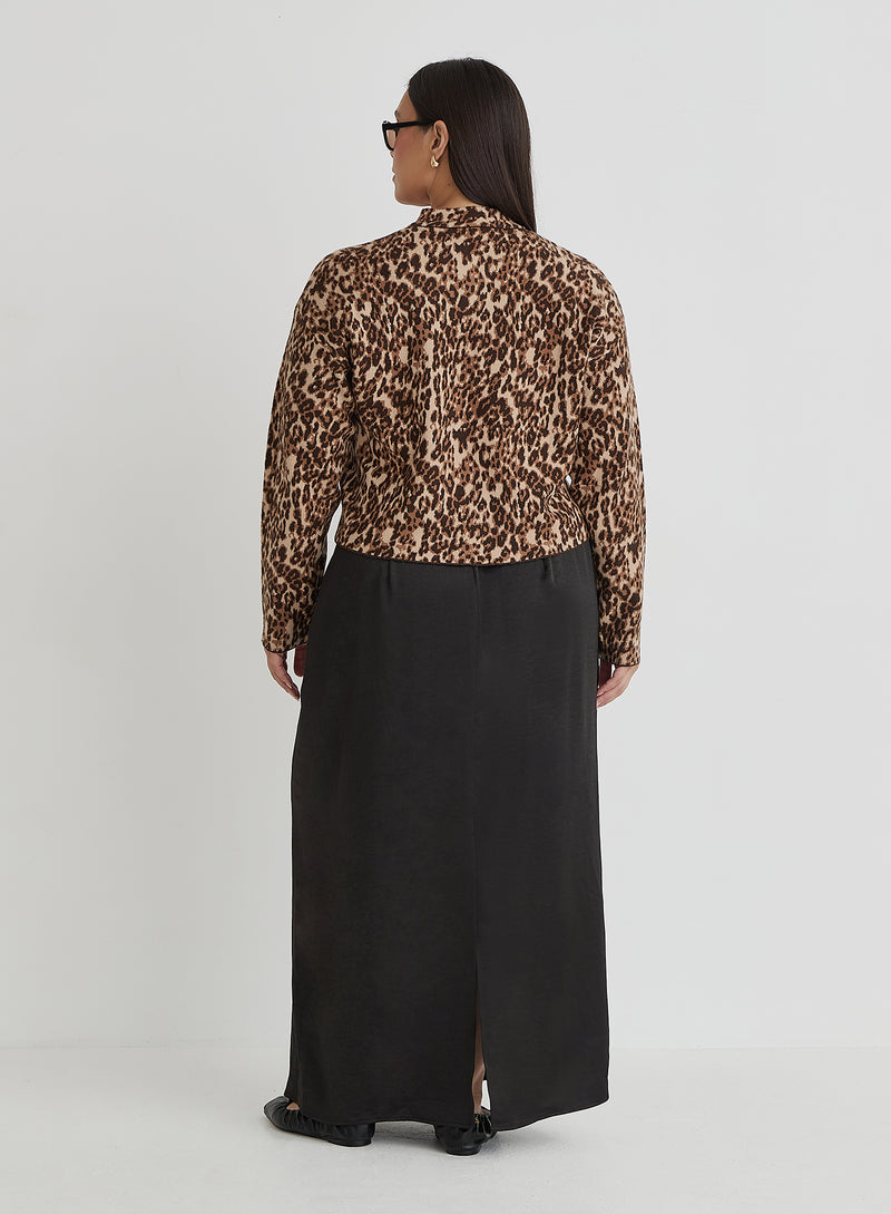 Leopard Print Curve Knitted Cardigan- Drew