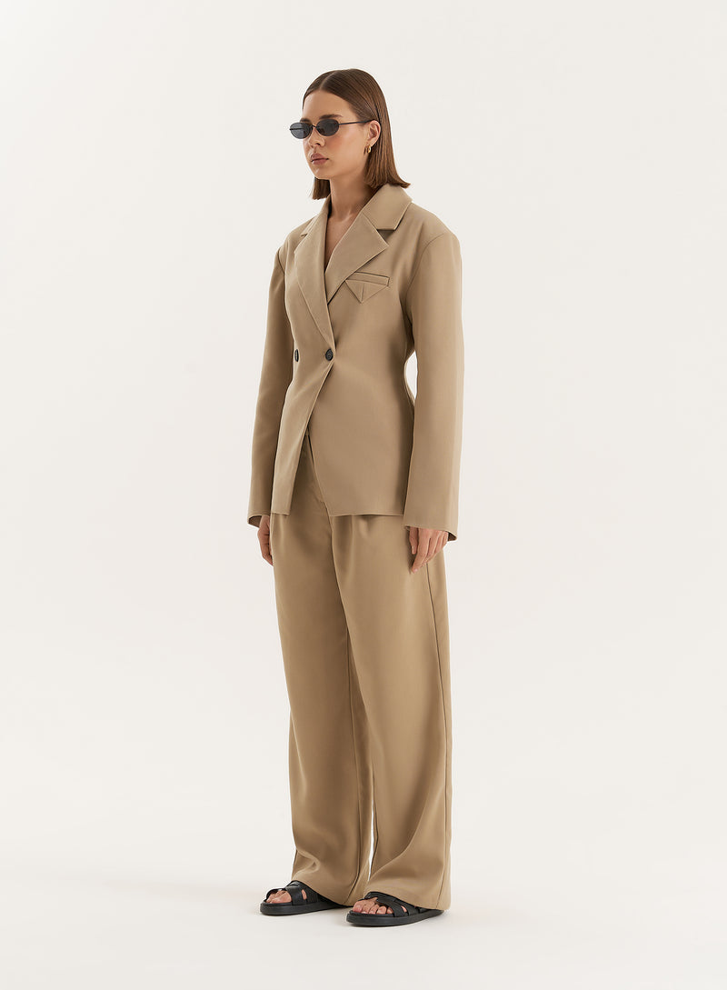 Camel Cinched Waist Tailored Blazer- Reese