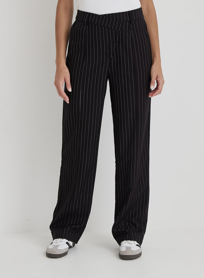 Black Pinstripe Tailored Straight Leg Trouser - Libby