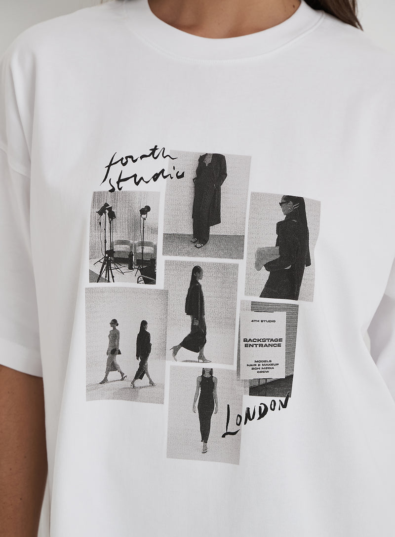 White Curve Catwalk Polaroid Graphic T-Shirt- Bruni