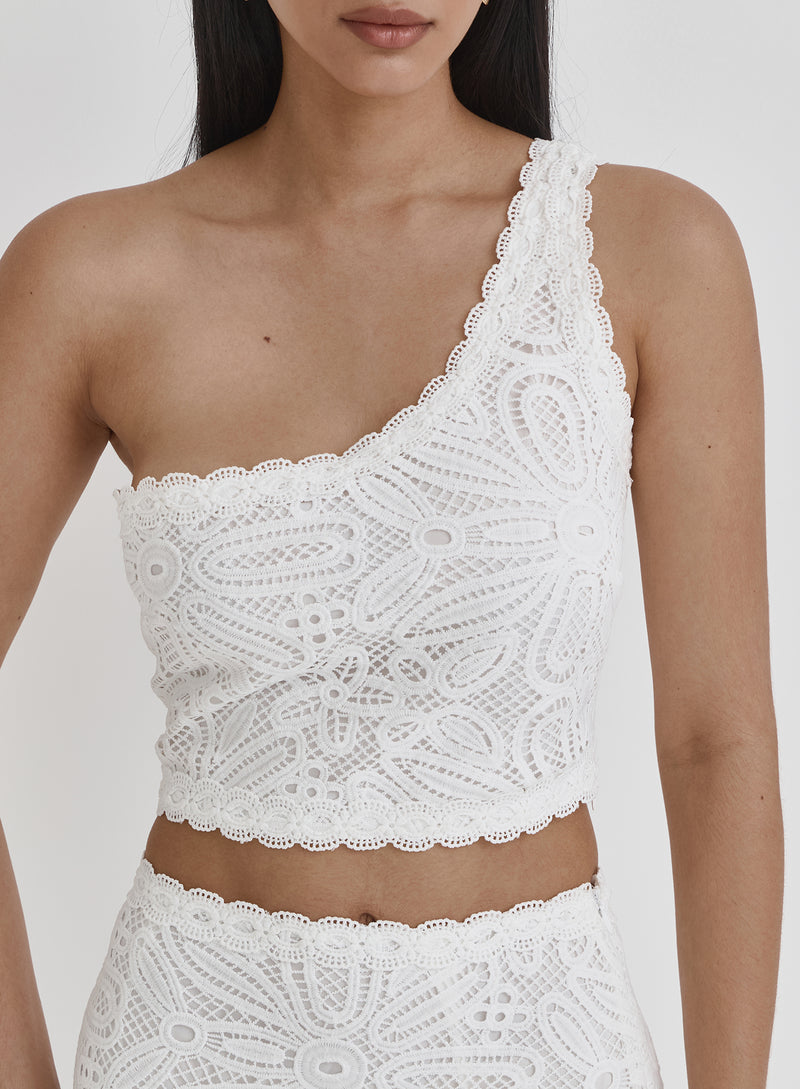 White Crochet One Shoulder Top- Mae