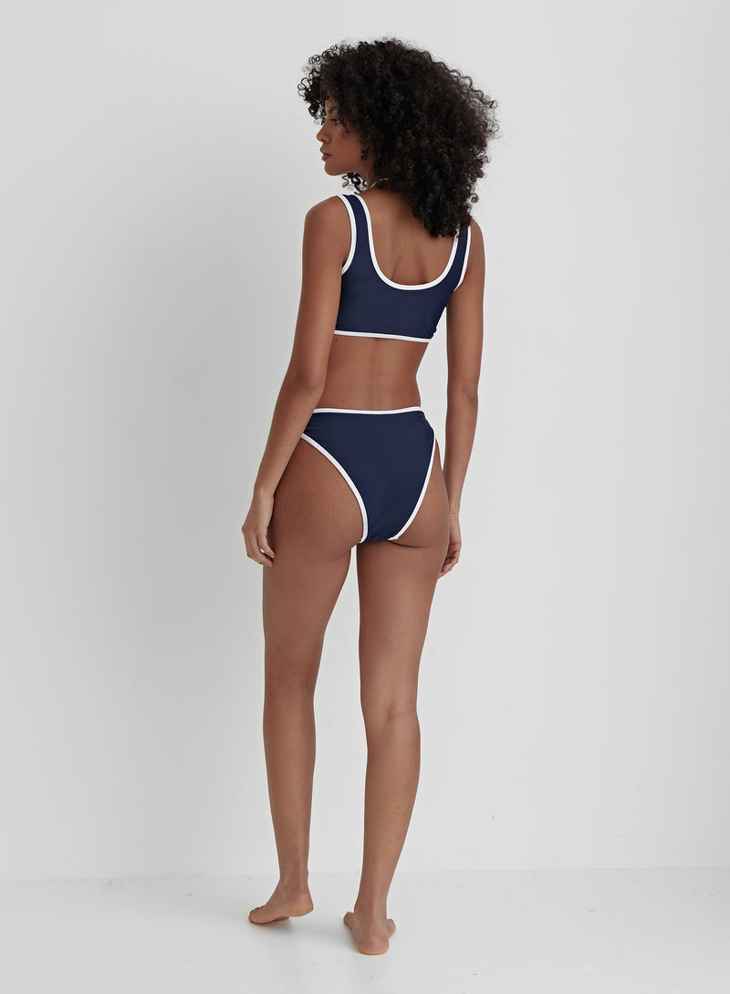 Navy Contrast Trim Bikini Bottom- Florence