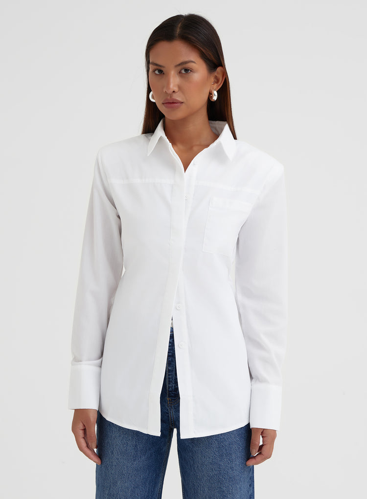 White Open Tie Back Shirt - Vienna