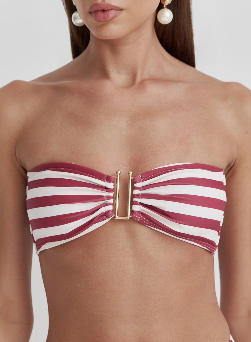 Red And White Stripe Bandeau Bikini Top- Paloma