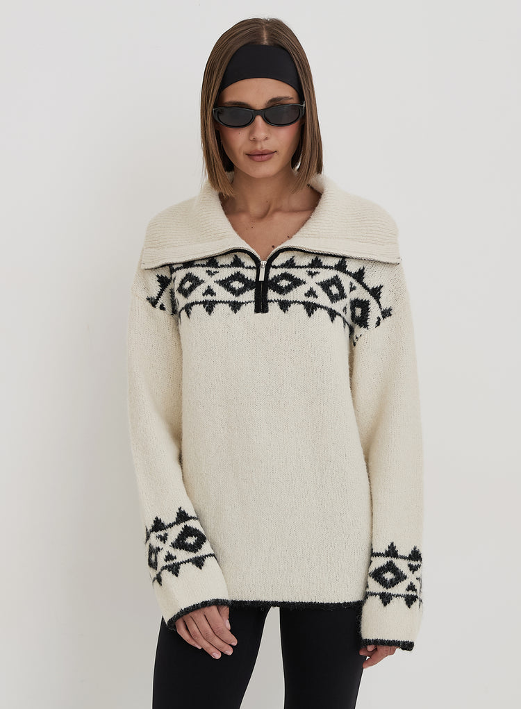 Cream Fairisle Knitted Half Zip Jumper- Kali