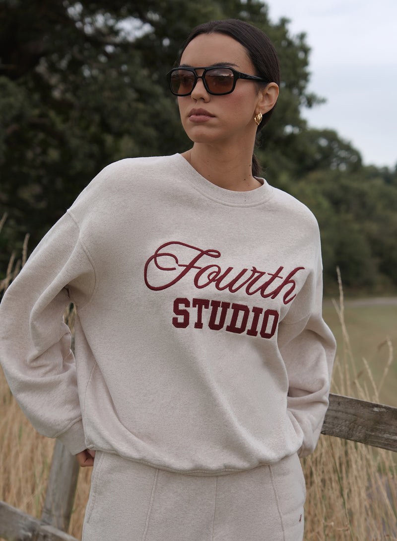 Oatmeal Fourth Studio Slogan Oversized Sweatshirt- Chester