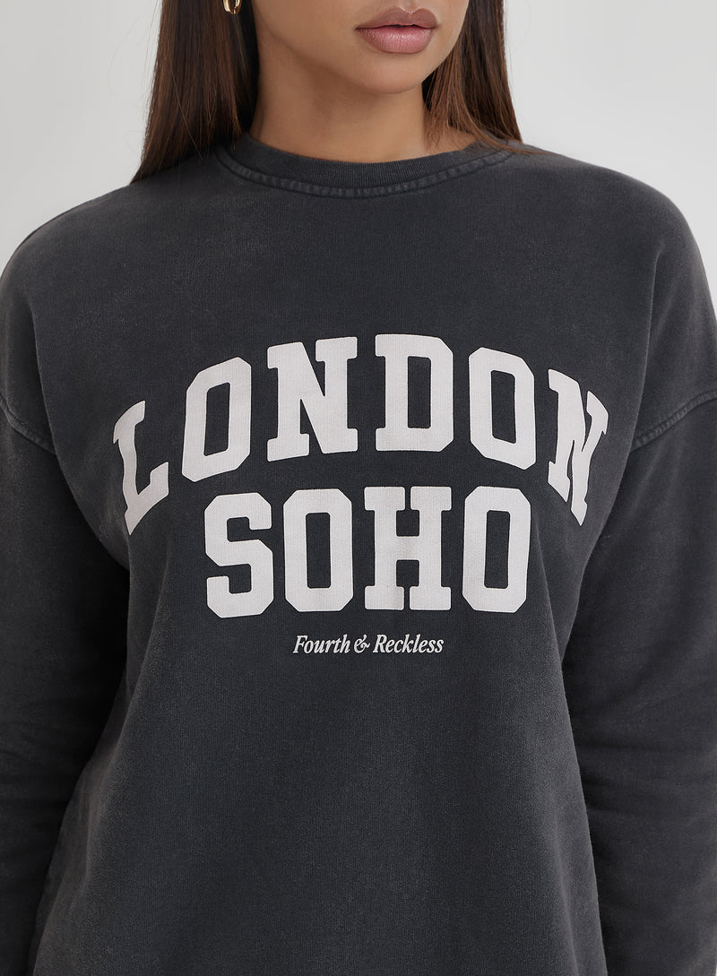 Acid Wash London Slogan Sweatshirt- London