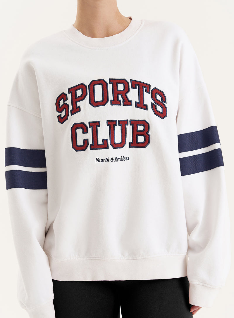 White Sports Club Slogan Oversized Sweatshirt- Stella