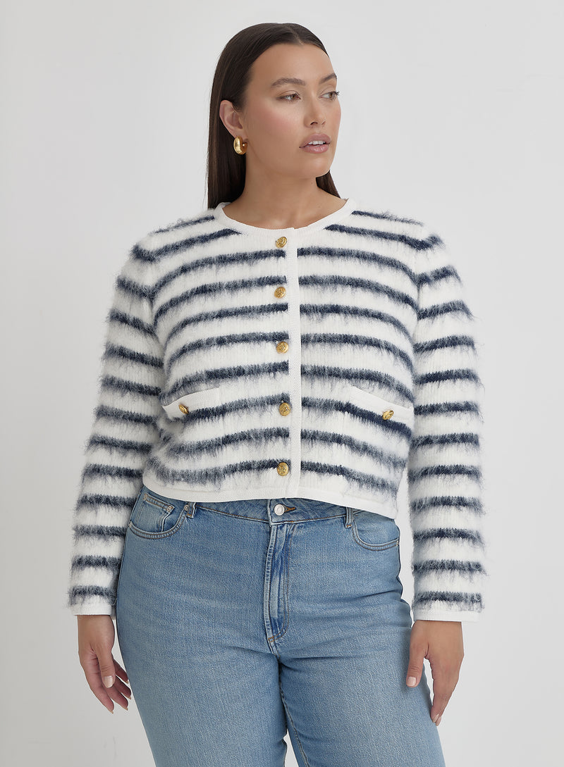 Navy And Cream Curve Stripe Cardigan- Janae