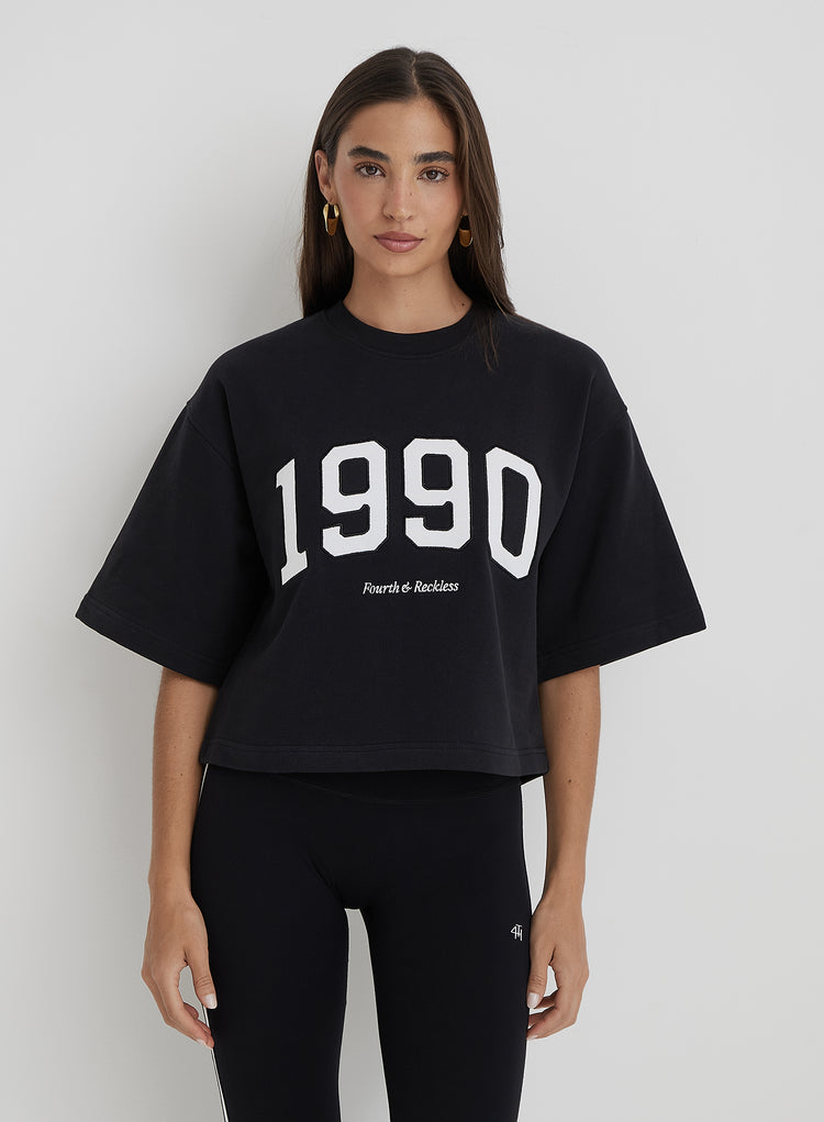 Black Oversized 1990 Graphic Boxy Sweat Top- Benley