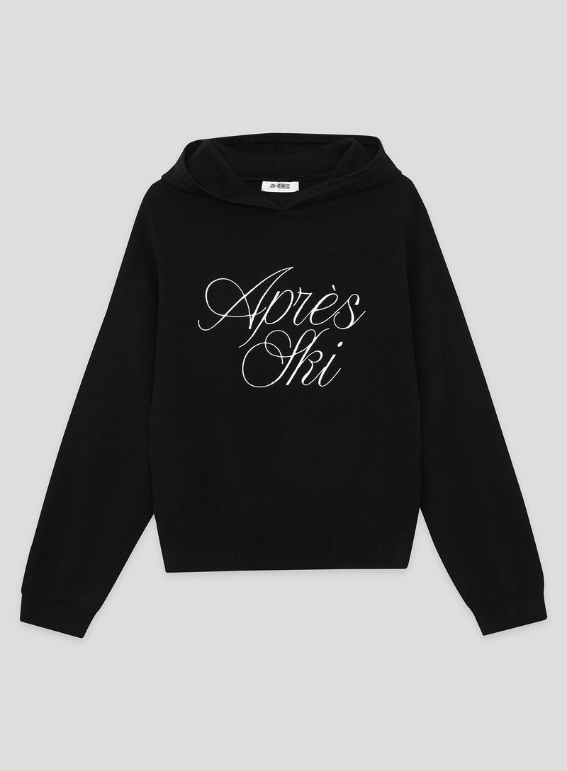 Black Apres Ski Slogan Cropped Knitted Hoodie- Nadja