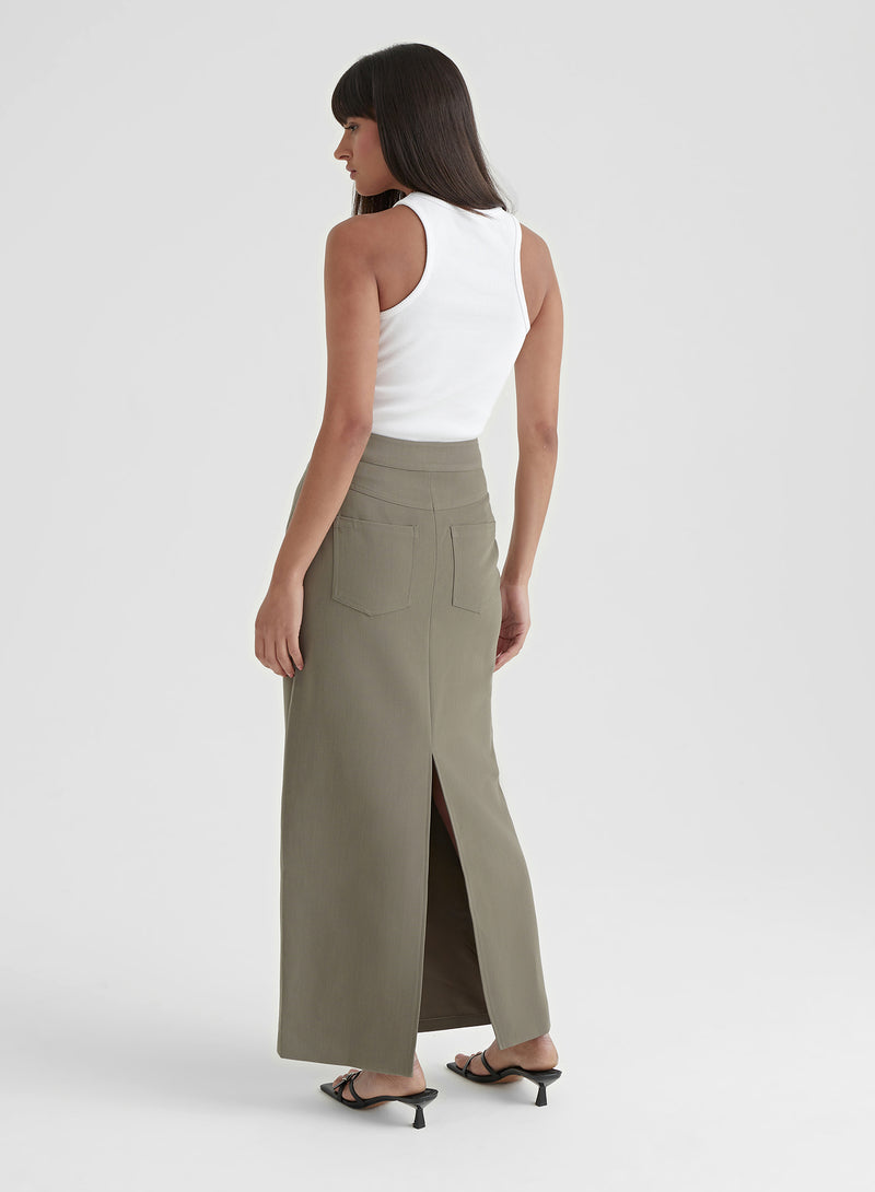 Olive Green Tailored Midaxi Skirt - Kennedy