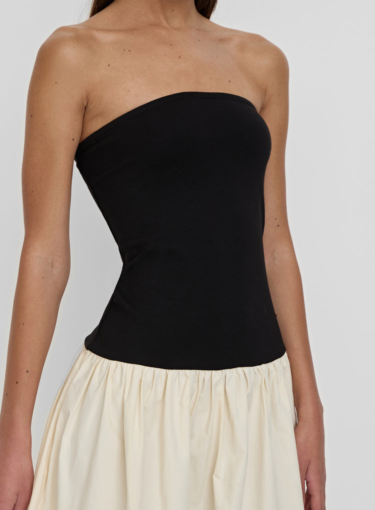 Monochrome Drop Waist Bandeau Dress- Lova