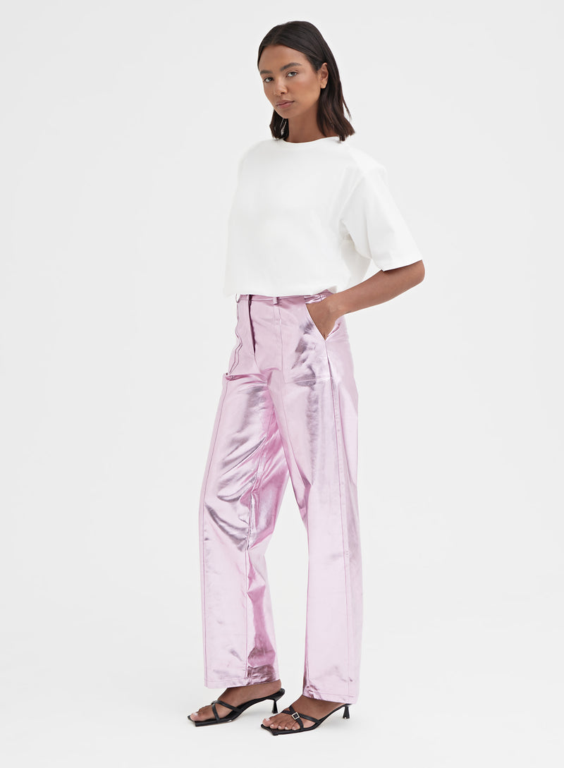 Pink Metallic Faux Leather Trouser - Zelda