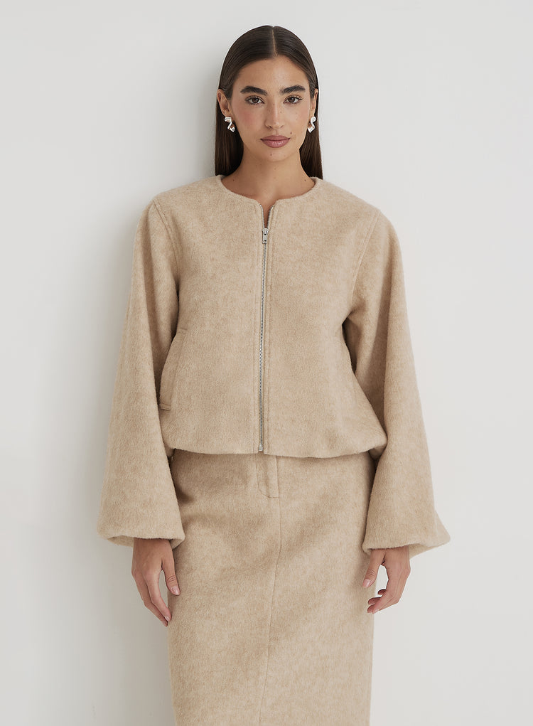 Beige Wool Bomber Jacket- Sammy