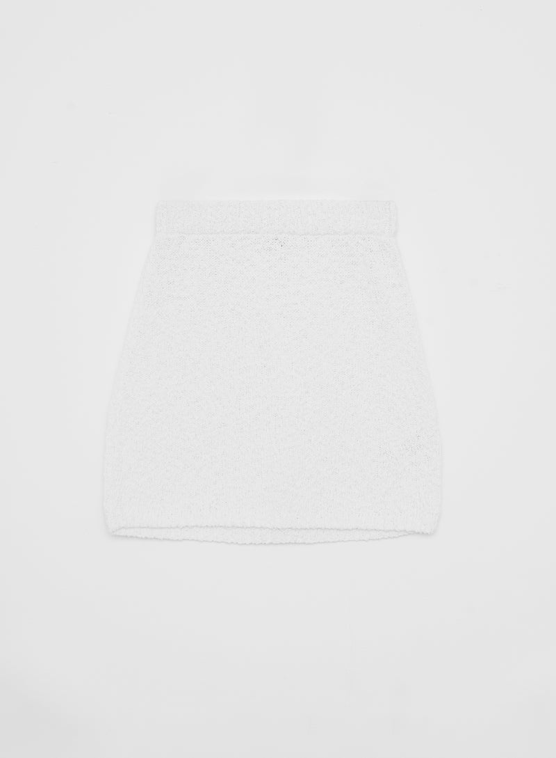 White Cotton Knit Mini Skirt - Eden