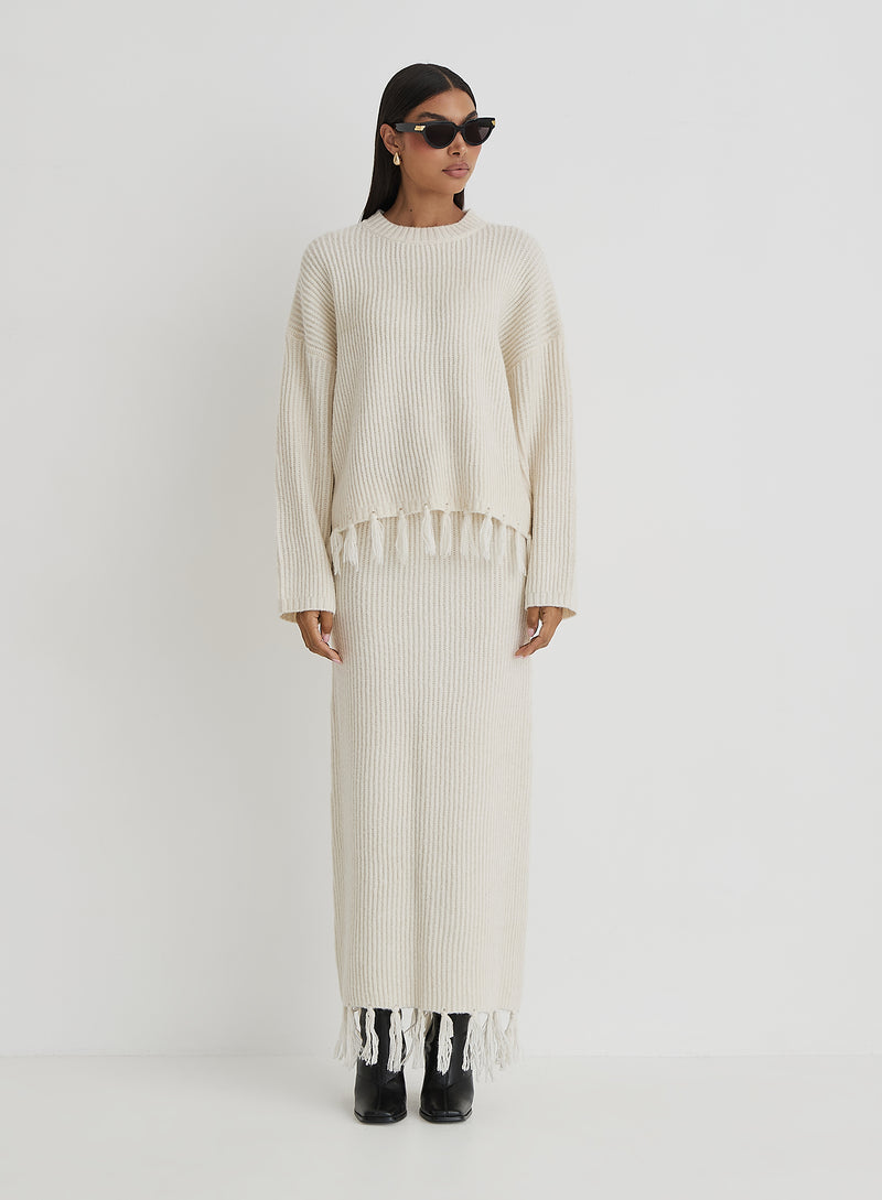 Cream Oversized Tassle Trim Jumper- Fallon