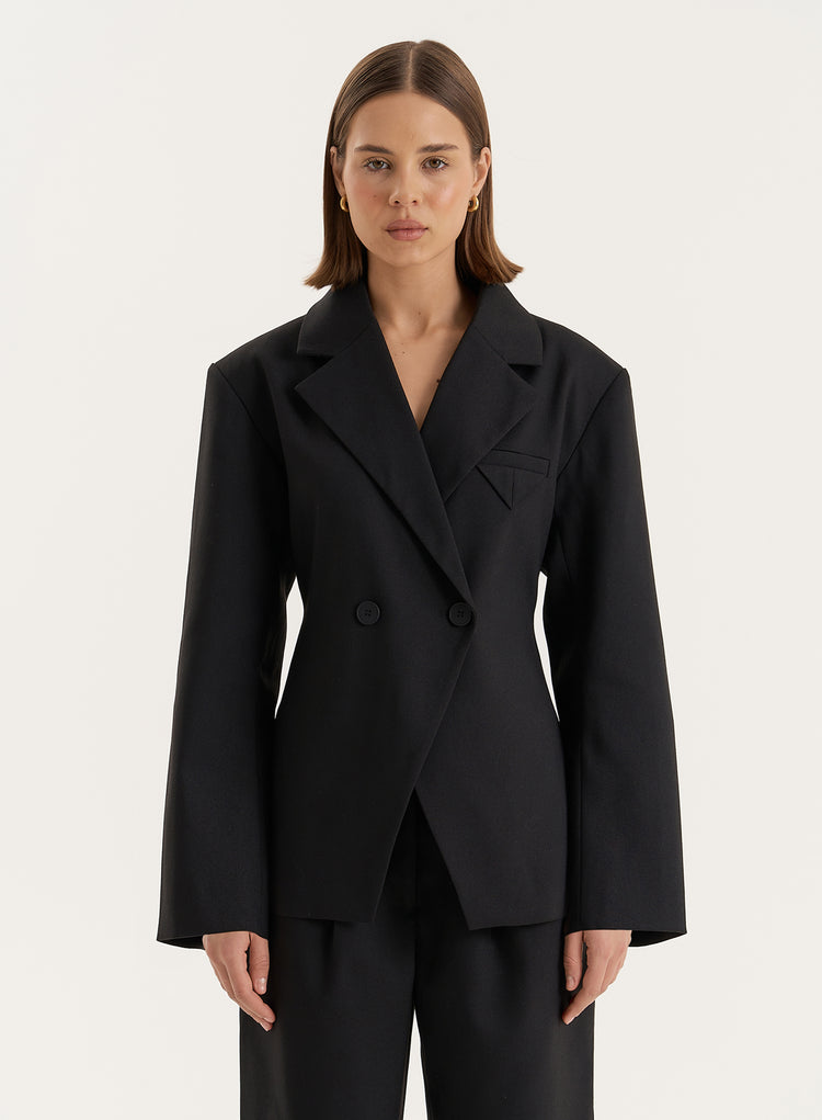 Black Cinched Waist Tailored Blazer- Reese