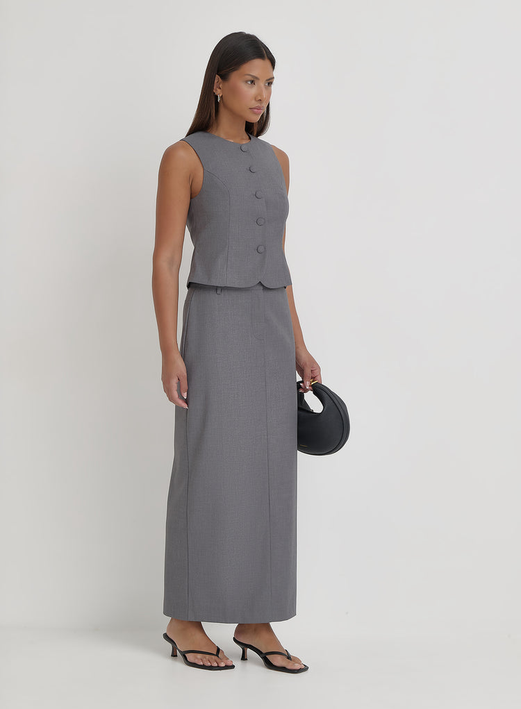 Grey Tailored Maxi Skirt- Hallie