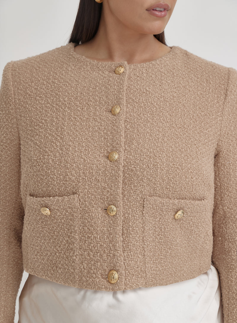 Camel Curve Tweed Wool Jacket- Helena