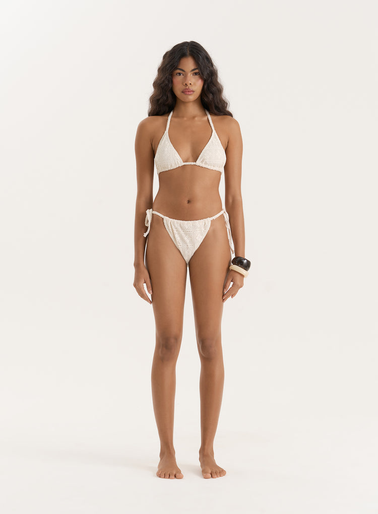 Cream Crochet Tie Side Bikini Bottom- Jojo