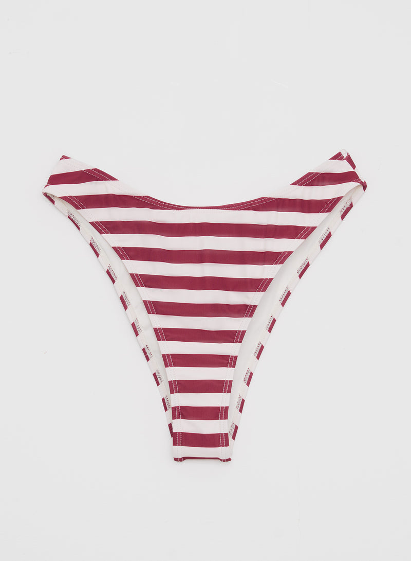 Red And White Stripe High Leg Bikini Bottom- Paloma