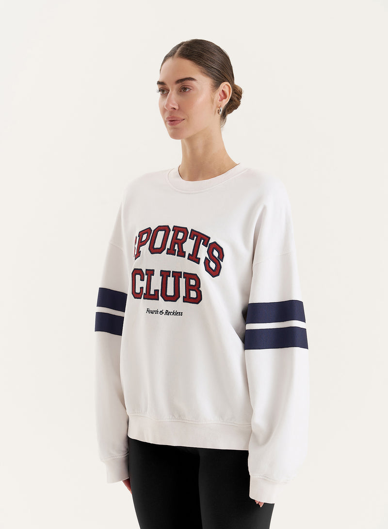 White Sports Club Slogan Oversized Sweatshirt- Stella