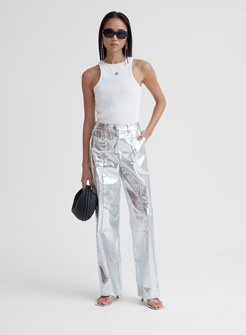 Silver Metallic Faux Leather Trouser - Zelda