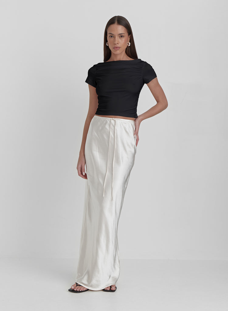 Black Ruched Jersey Cropped T-shirt- Darrilyn