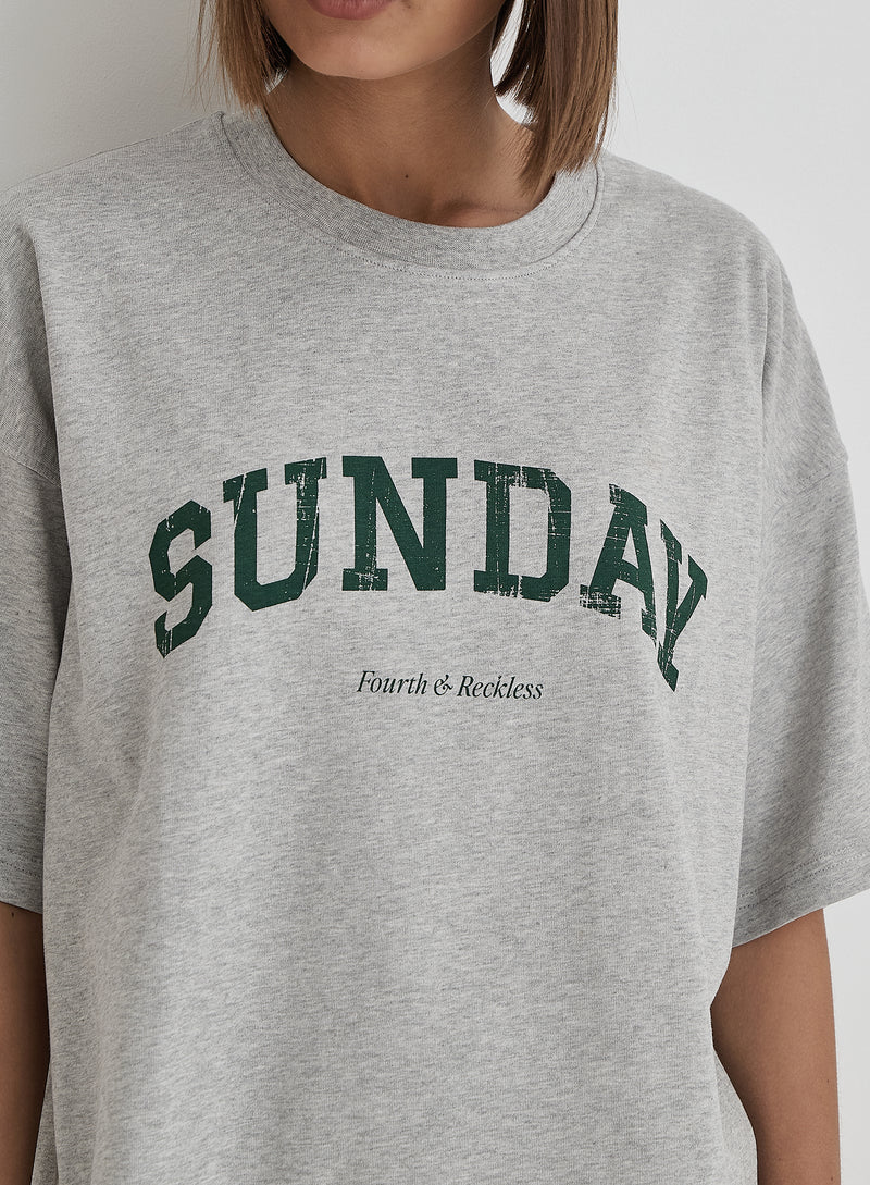 Grey Sunday Distressed Slogan Oversized T-Shirt- Scarlett