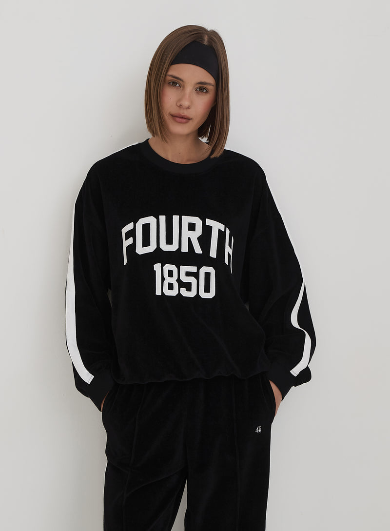 Black Velour Branded Classic Sweatshirt- Cacie