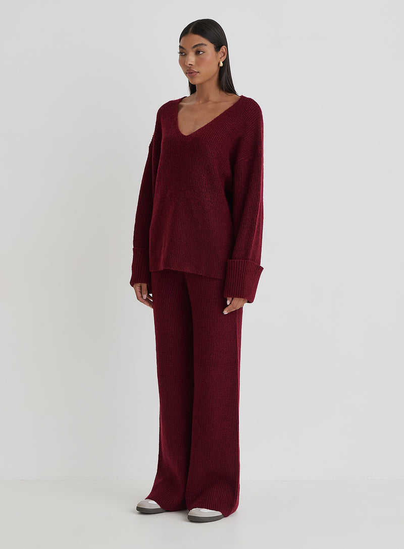 Burgundy Slouchy Knitted Trouser - Remy