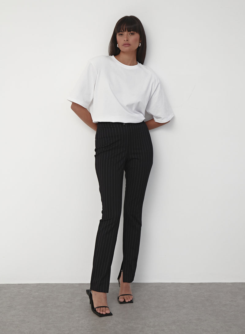 Black Pinstripe Slim Leg Trouser - Hally