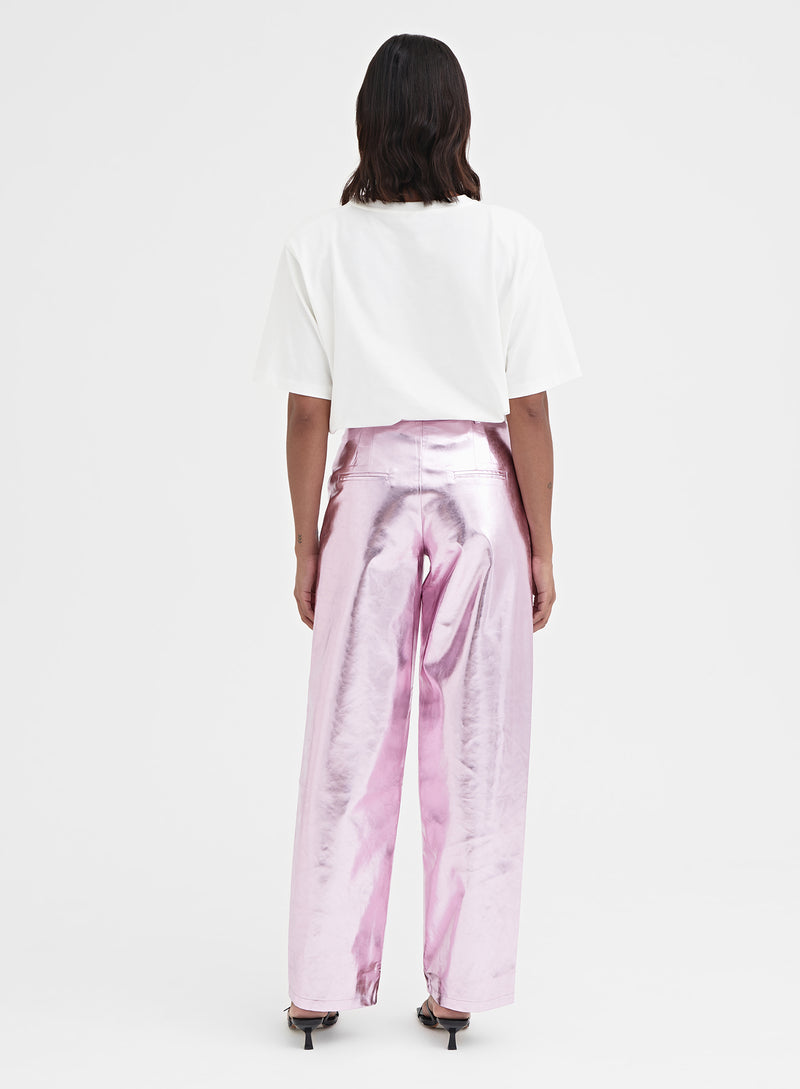 Pink Metallic Faux Leather Trouser - Zelda