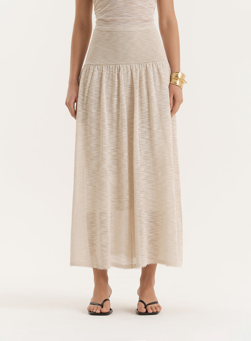 Beige Drop Waist Maxi Skirt- Nikki