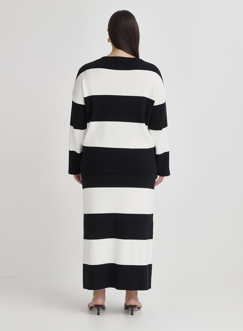 Black And Cream Curve Stripe Knitted Jumper- Jacqueline