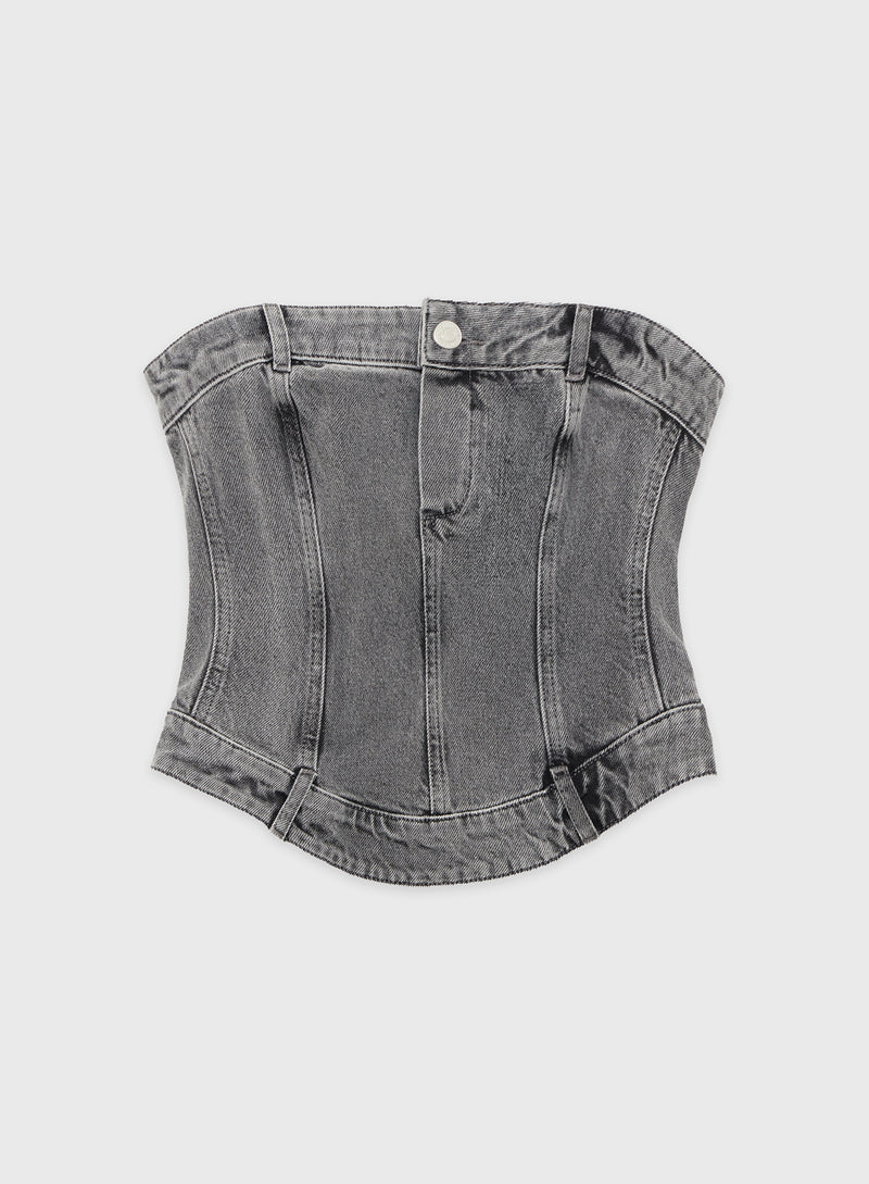 Washed Grey Denim Corset Top - Maxine