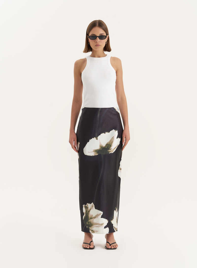 Floral Print Satin Maxi Skirt- Novah