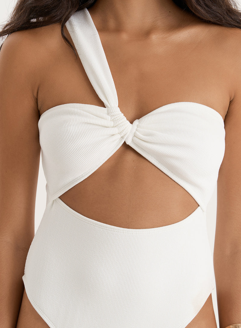 White Twist Front Crinkle Cut Out Swimsuit- Ellison